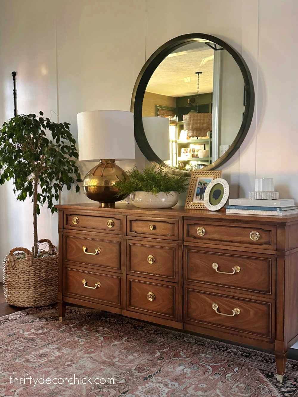 dark wood dresser in foyer